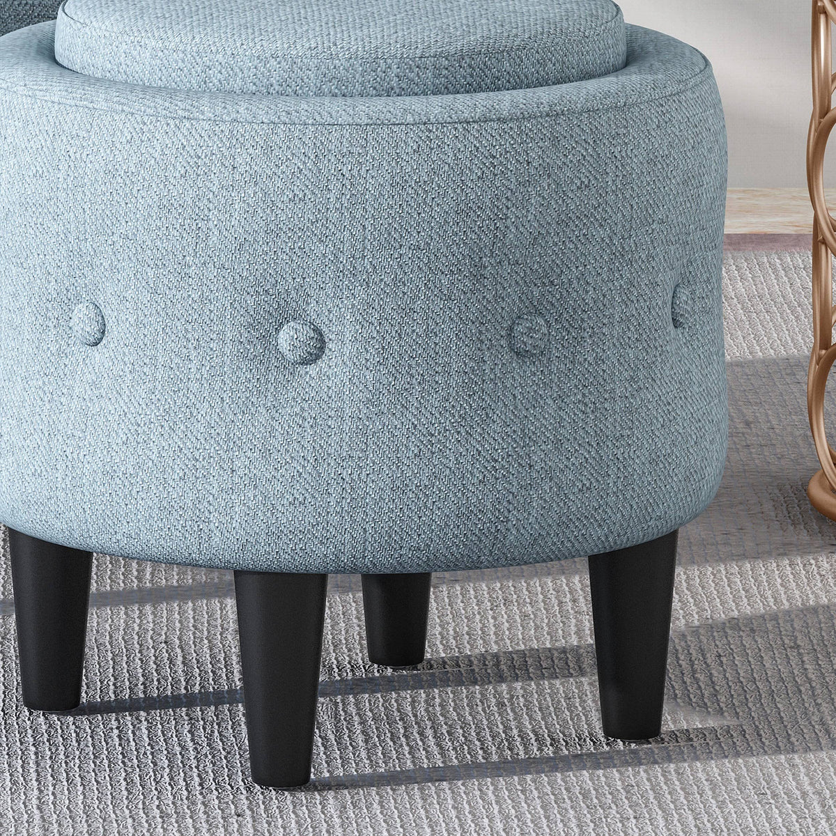 Petite Tufted Fabric Chair and Ottoman Set, Light Blue and Dark Brown J681421