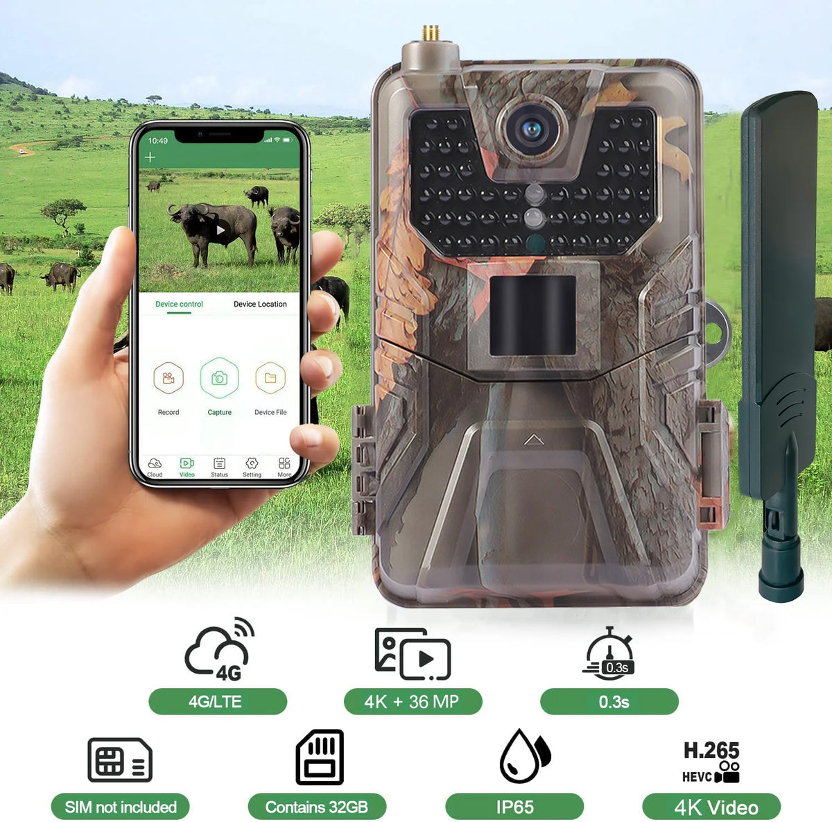 4G/LTE Cellular Trail Camera 36MP 4K with Infrared Night Vision, AA Batteries Powered G918232