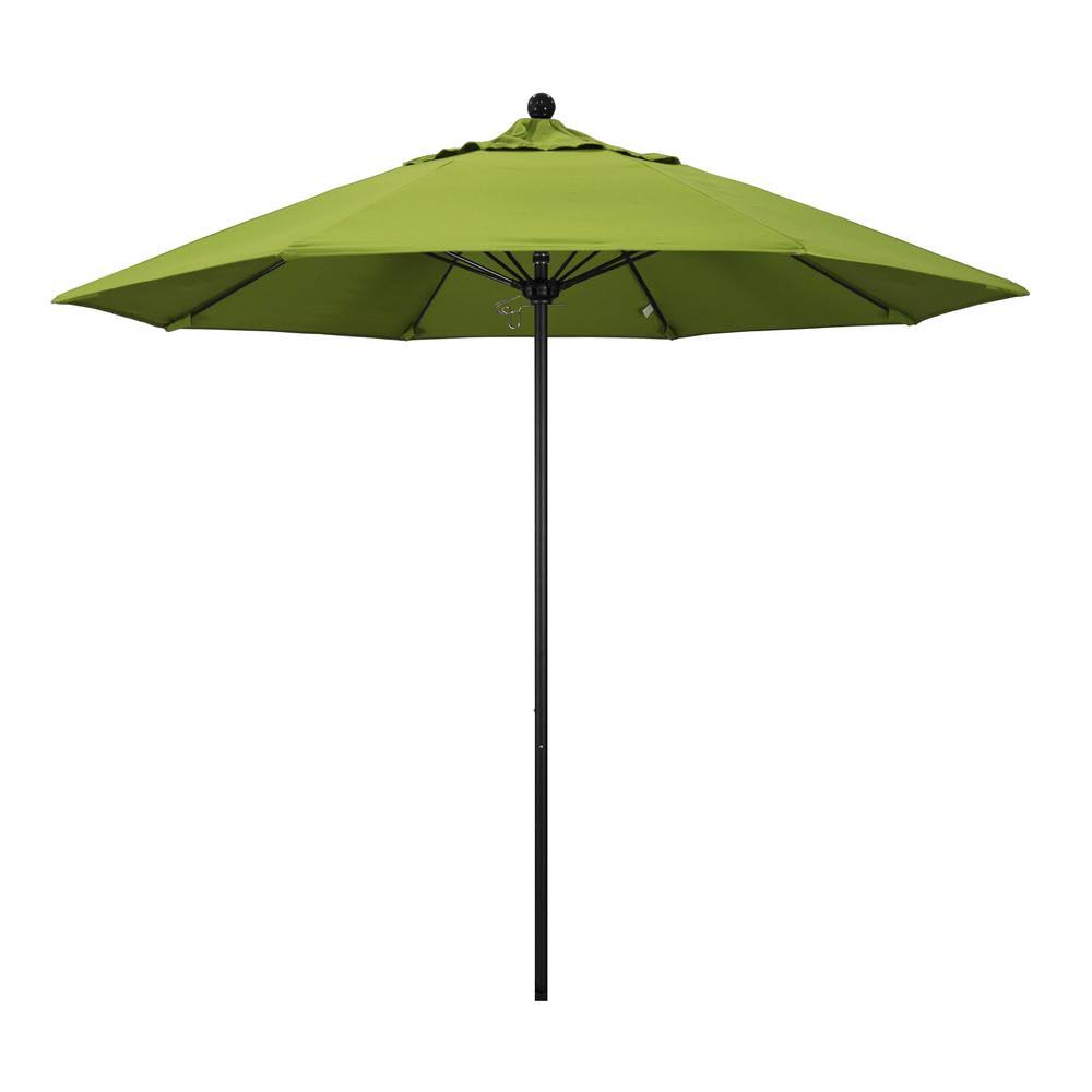9 ft. Stone Black Aluminum Market Patio Umbrella with Manual Lift and Fiberglass Ribs T509