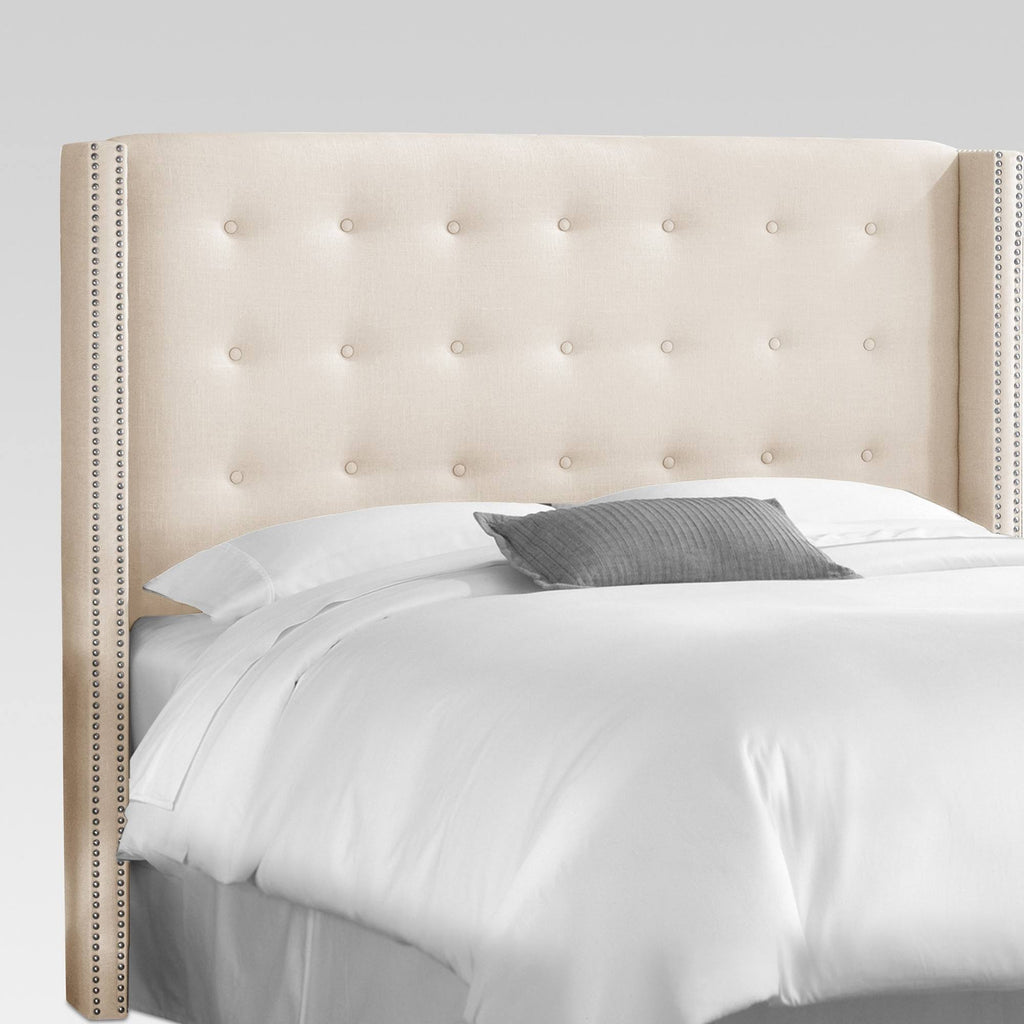 Queen Linen Tufted Wingback Headboard D2661