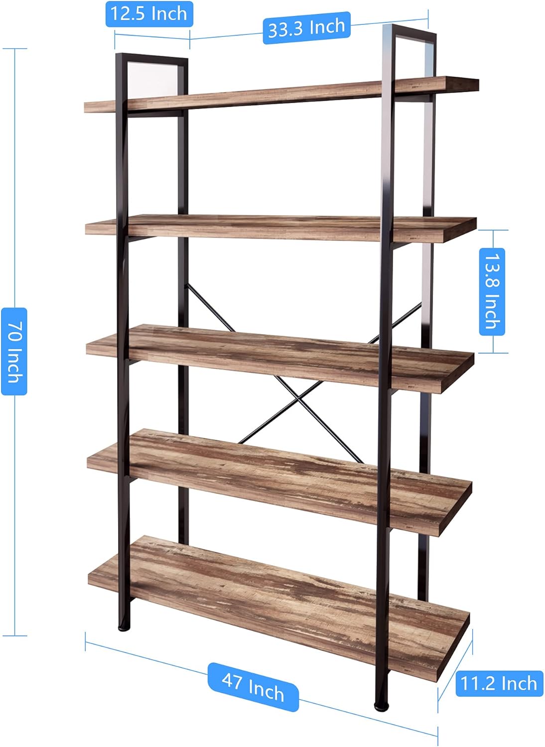 Vintage Brown 4-Tier Metal and Wood Bookshelf F16114