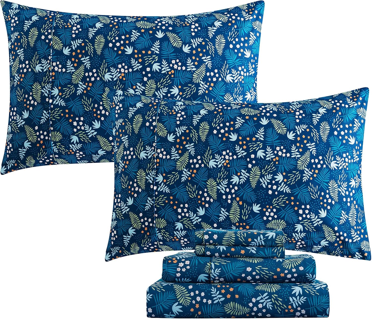 White Printed Cotton Bed Sheets, 4 Pcs, Full D211385