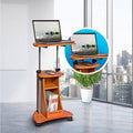 Height Adjustable Rolling Mobile Podium Desk with Swivel Top & Storage S706