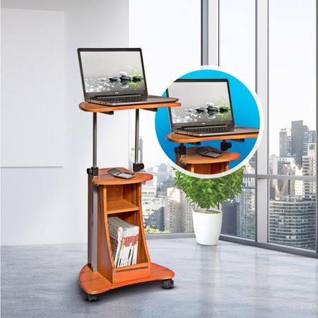 Height Adjustable Rolling Mobile Podium Desk with Swivel Top & Storage S706
