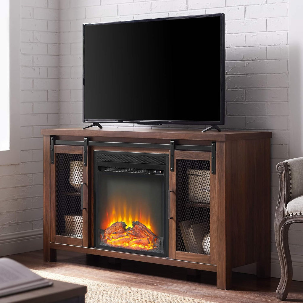 Rustic Oak Sliding Barn Door TV Stand Storage Cabinet T694