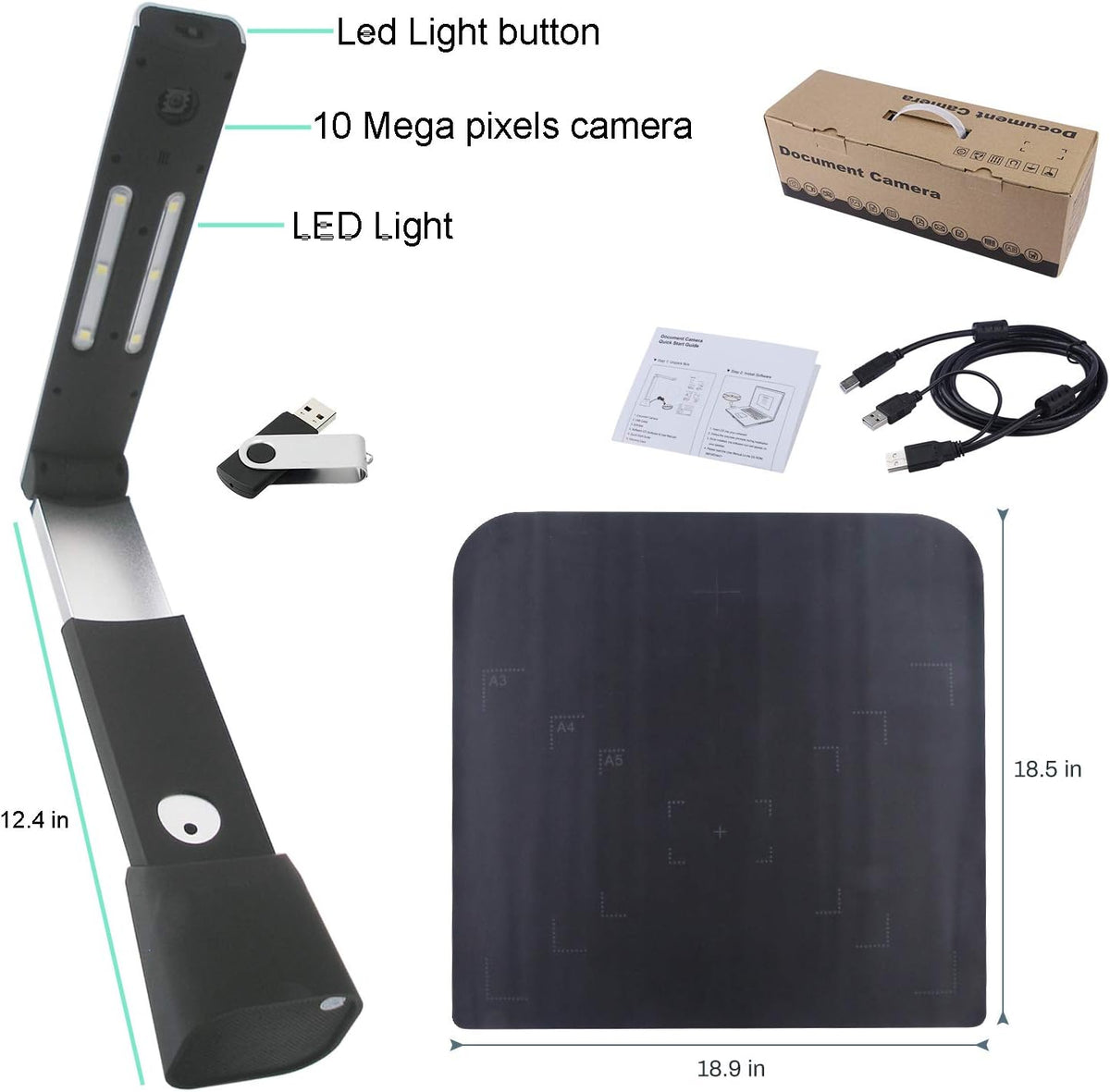 10MP CMOS Document Camera Scanner with LED Light and Microphone F343797