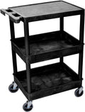 Black Mobile Multipurpose Utility Cart with Flat Top and Ergonomic Push Handle W41472