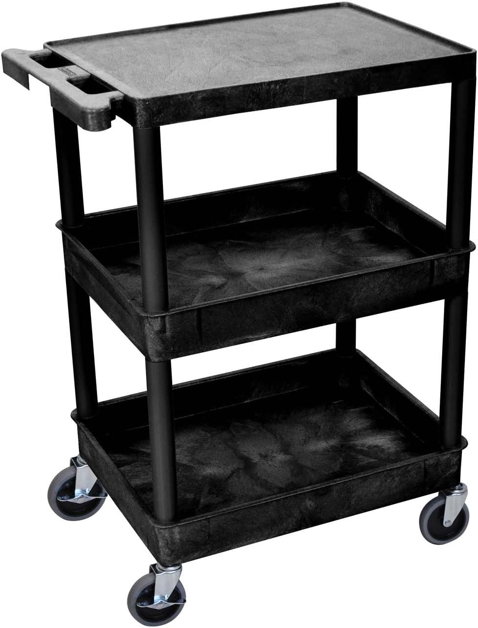 Black Mobile Multipurpose Utility Cart with Flat Top and Ergonomic Push Handle W41472
