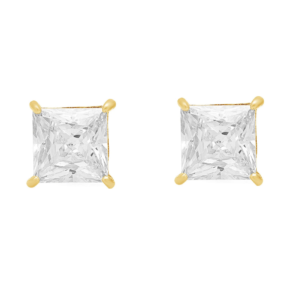 14k Yellow Gold Princess Cut Stud Earrings K956