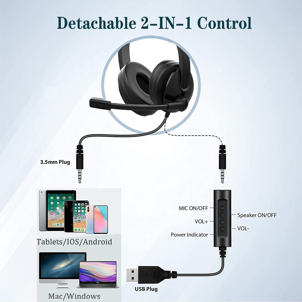 USB Headset with Microphone Noise Cancelling, Wired 3.5mm, Pack of 2 C410