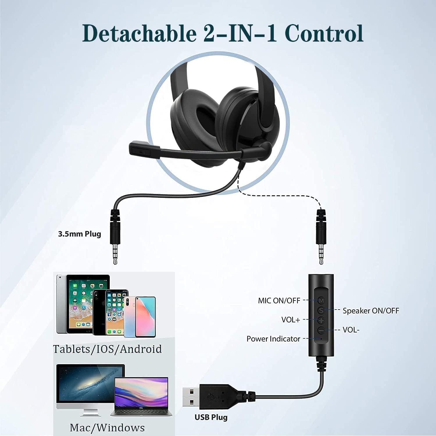 USB Headset with Microphone Noise Cancelling, Wired 3.5mm, Pack of 2 C410