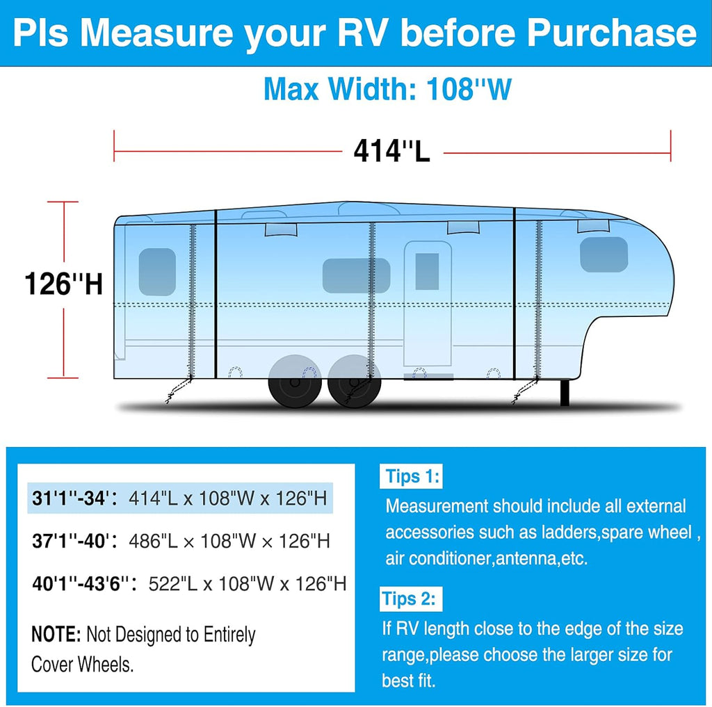 Rip-Stop 5th Wheel RV Cover Waterproof Polyester Pack of 2 N46258