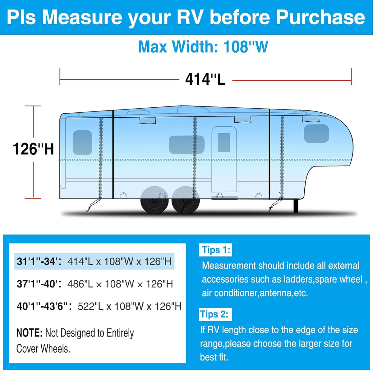Rip-Stop 5th Wheel RV Cover Waterproof Polyester Pack of 2 N46258