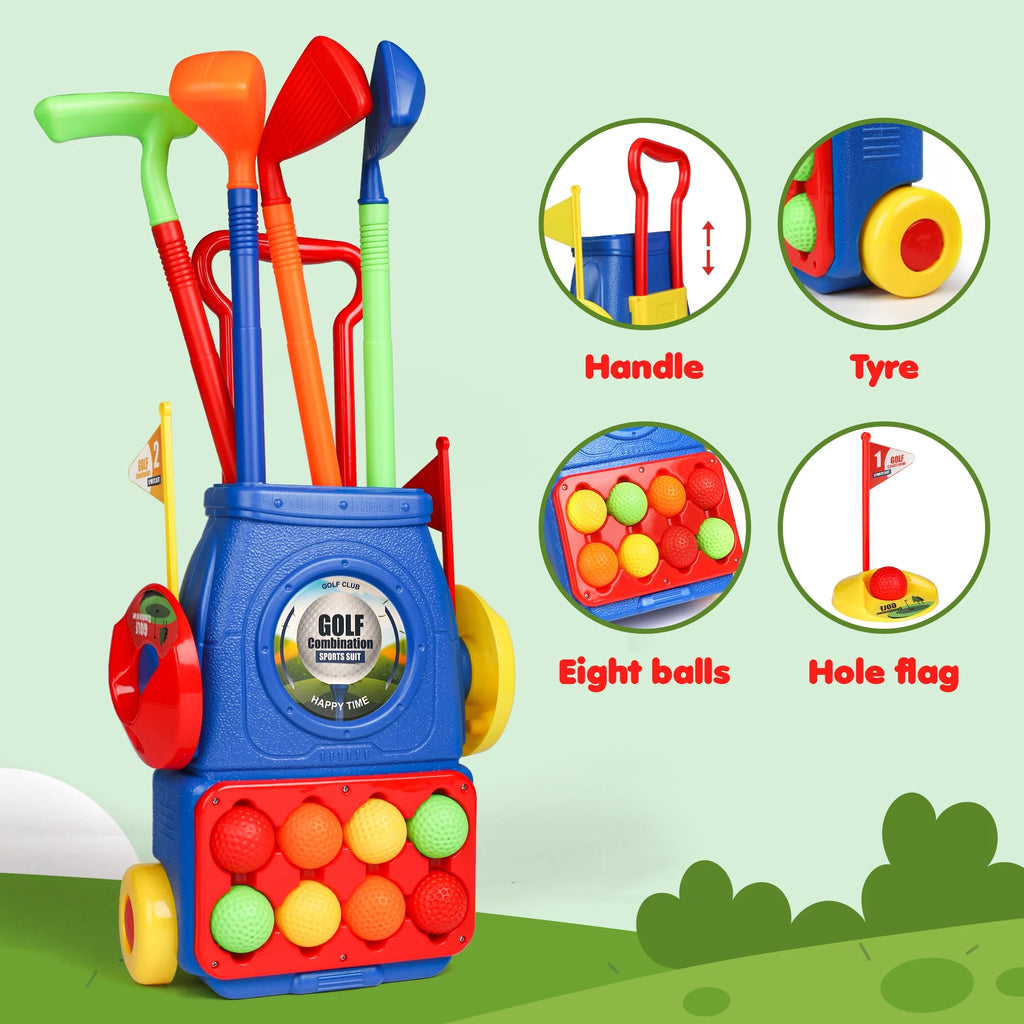 Kids Golf Set with 8 Balls, 4 Golf Sticks, 2 Practice Holes D42554