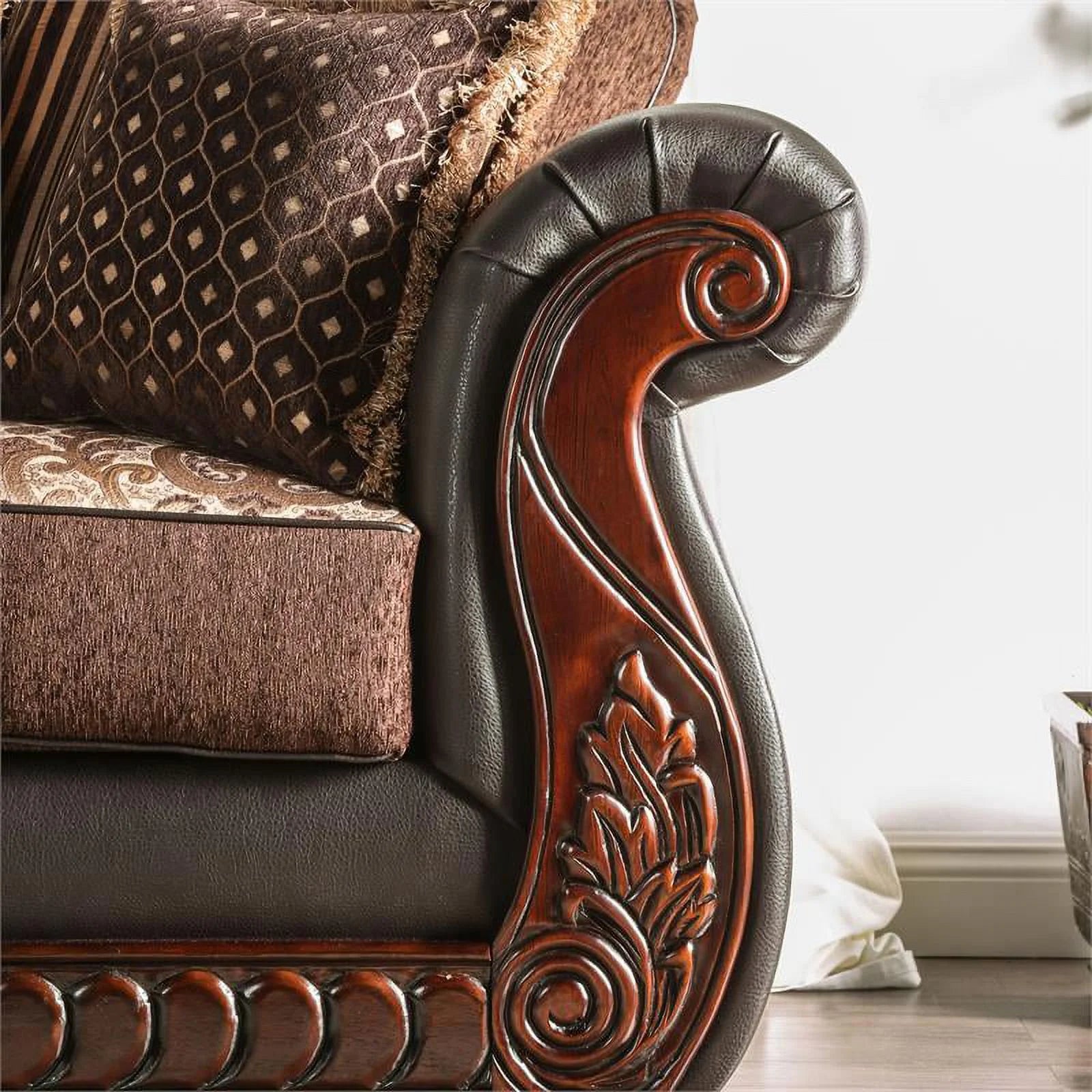Dark Brown Faux Leather 2-Piece Sofa Set J41433