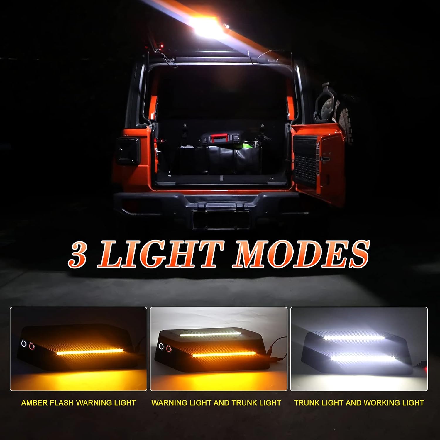 LED Trunk Rear Light Rear Glass Lift Gate Dome Light Compatible with Jeep Wrangler JL JLU 2018 2019 2020 LED Cargo Light with White light and Flash Amber Warning Light P152