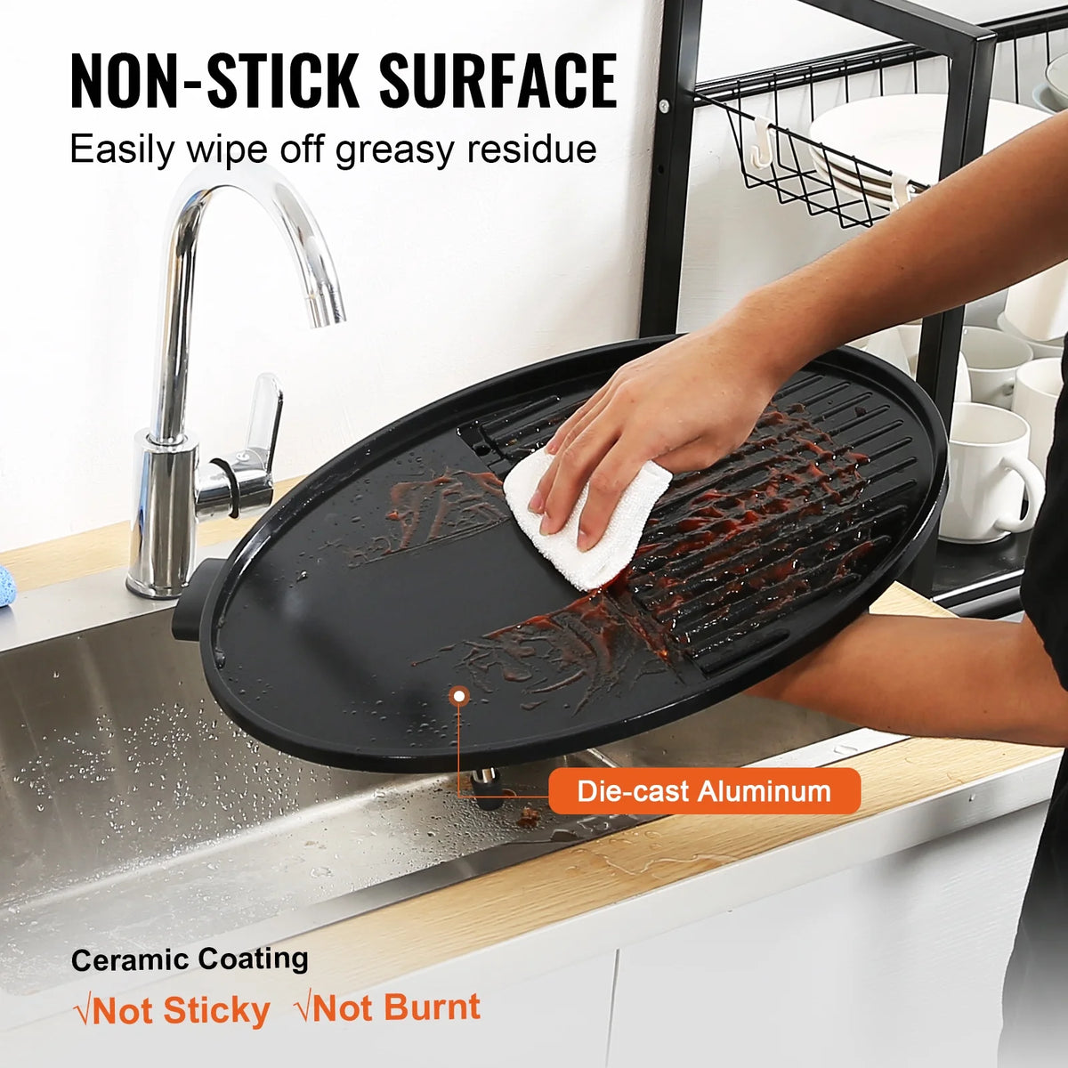 1800W Electric Grill with 2 Zone Grilling Surface C41691