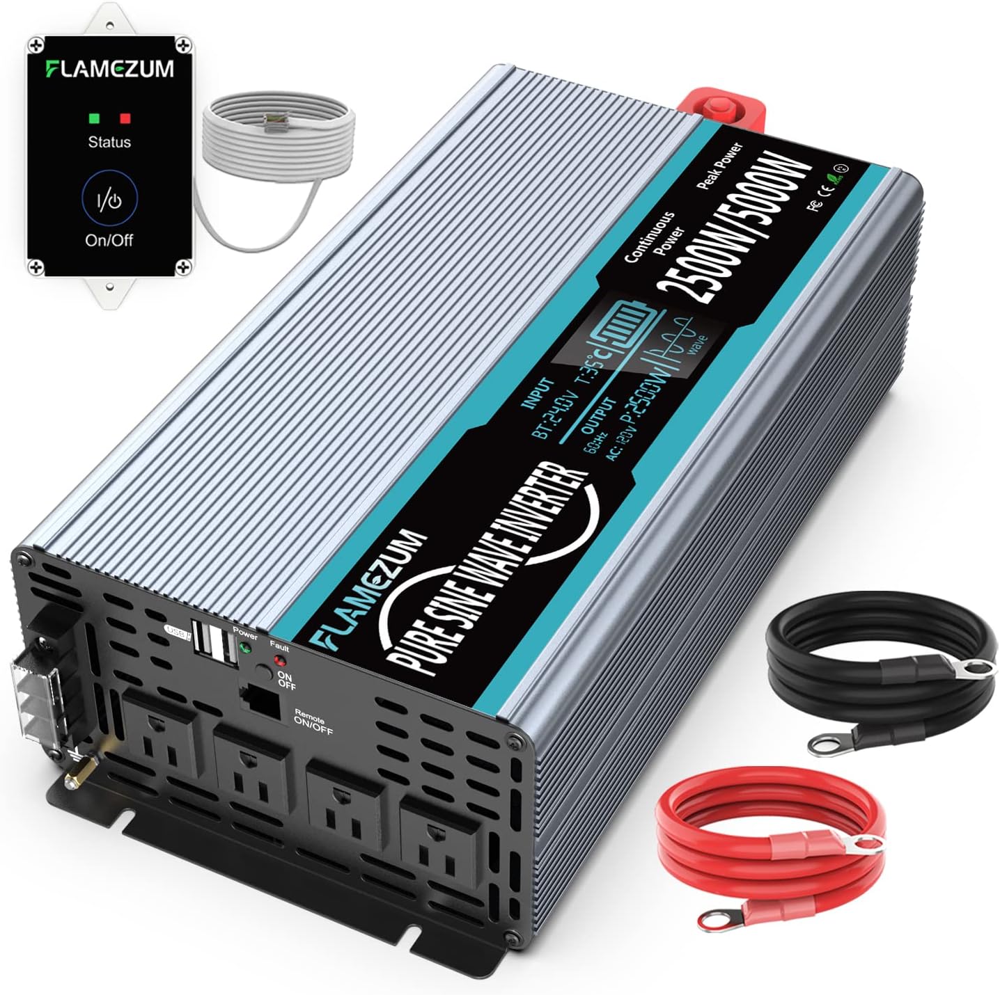 Power Inverter Pure Sine Wave 1200 Watt 12V DC to 110V AC Converter with 2 USB Port L636355