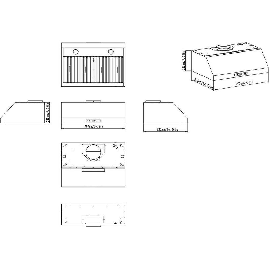 30x22 Stainless Steel Under Cabinet Range Hood D297