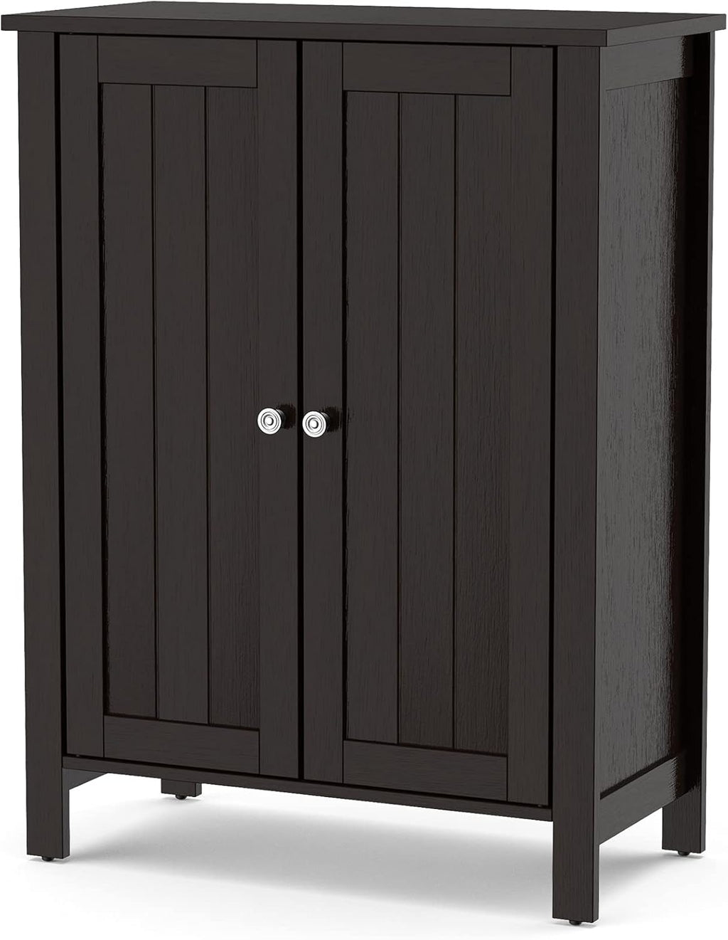 Grey 3 Tier Wooden Bathroom Floor Cabinet with Double Door and Adjustable Shelf R566119