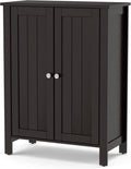 Grey 3 Tier Wooden Bathroom Floor Cabinet with Double Door and Adjustable Shelf R566119