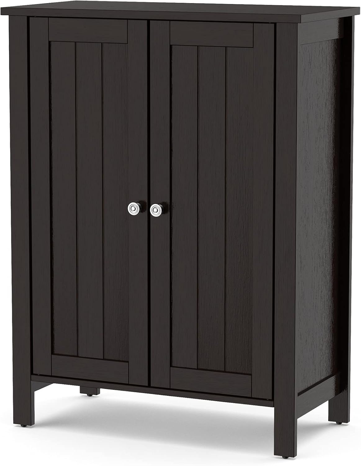 Grey 3 Tier Wooden Bathroom Floor Cabinet with Double Door and Adjustable Shelf R566119
