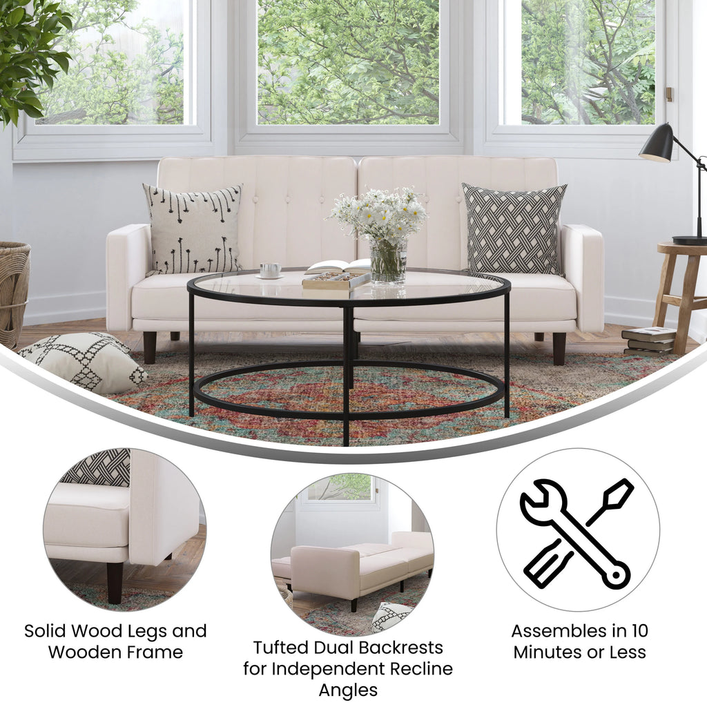 Stone Faux Linen Convertible Sleeper Sofa Futon with Solid Wooden Legs W297