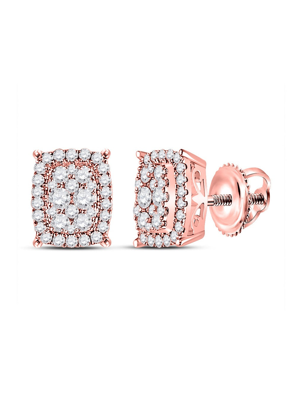 14K Rose Pink Gold Diamond Cluster Earrings L624