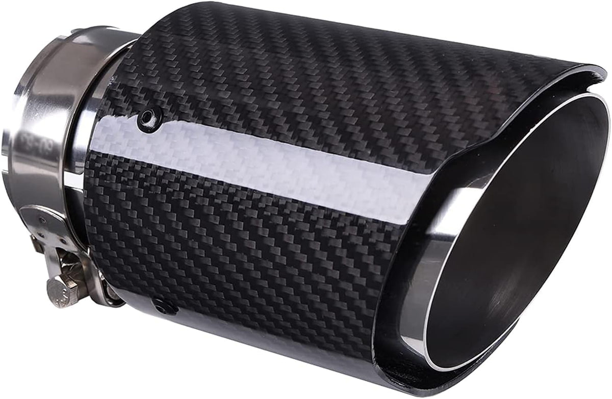 2.5 Inlet Exhaust Tip Muffler Stainless Steel and Glossy Carbon Fiber Car Tail Pipe, Outlet 89mm Pack of 2 U397