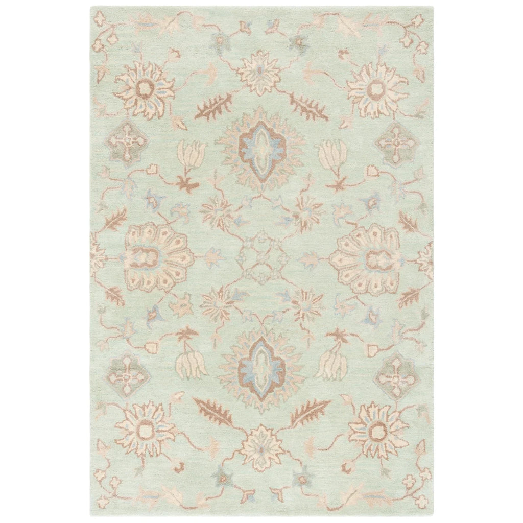 Floral Wool Area Rug, Light Green, 7' x 7' Square J327274