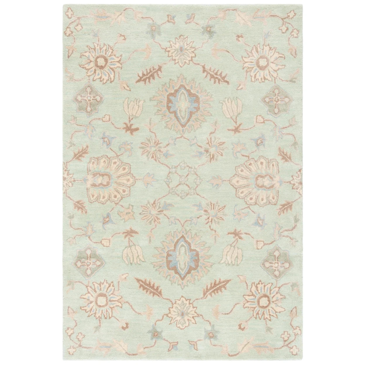 Floral Wool Area Rug, Light Green, 7' x 7' Square J327274