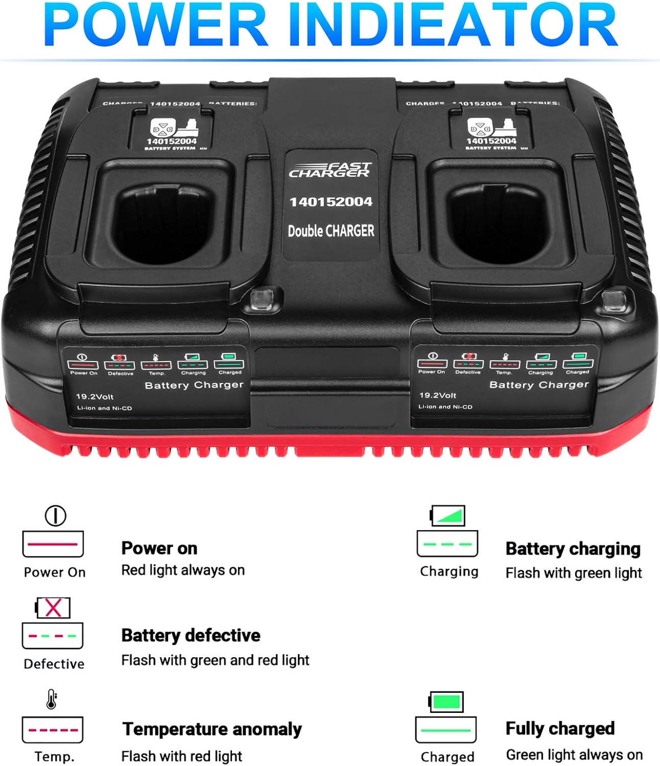 2Pack 6.0Ah 19.2 Volt Lithium Battery and Dual Battery Charger E662366