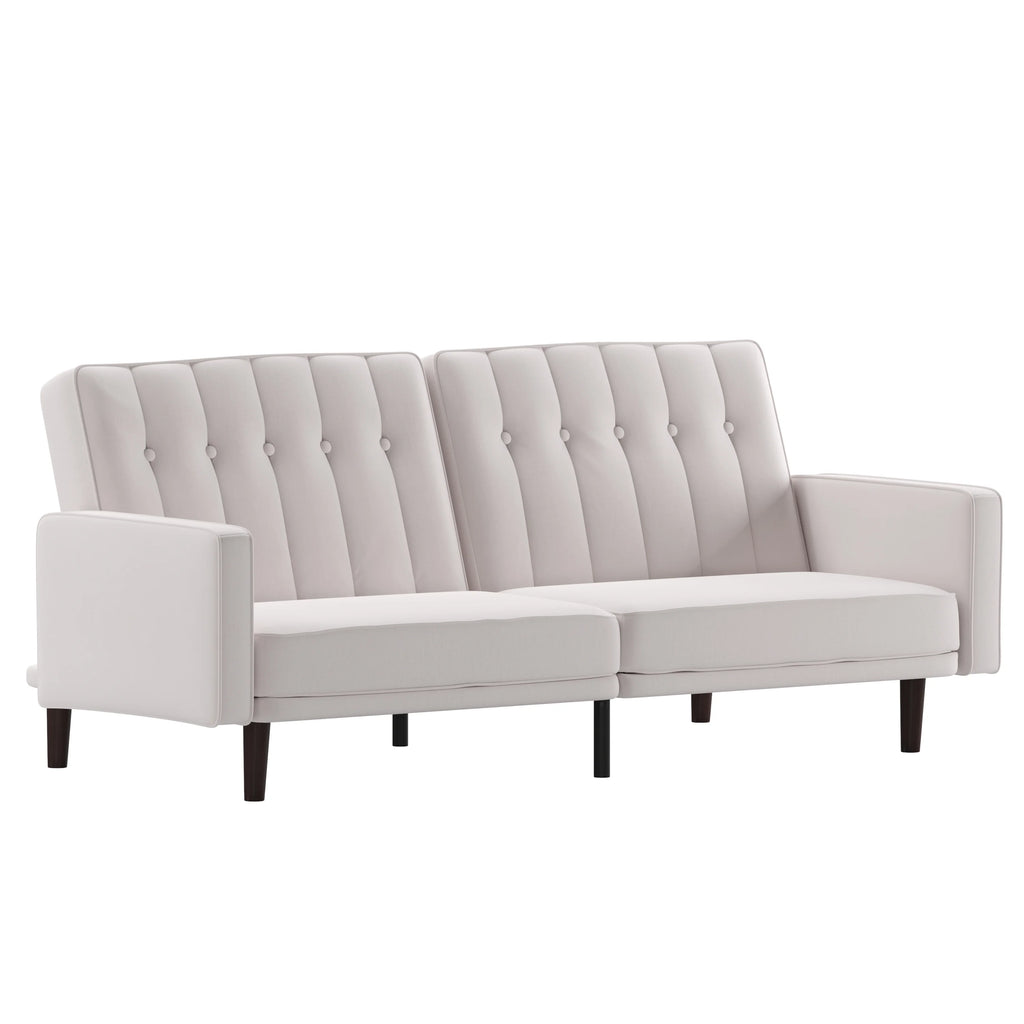 Stone Faux Linen Convertible Sleeper Sofa Futon with Solid Wooden Legs W297