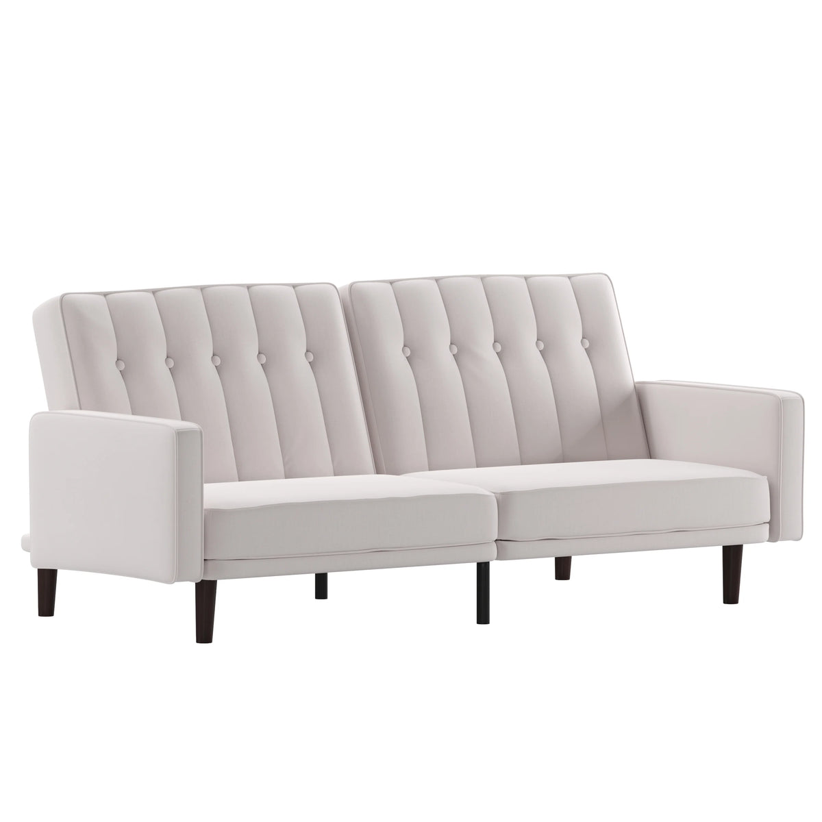 Stone Faux Linen Convertible Sleeper Sofa Futon with Solid Wooden Legs W297