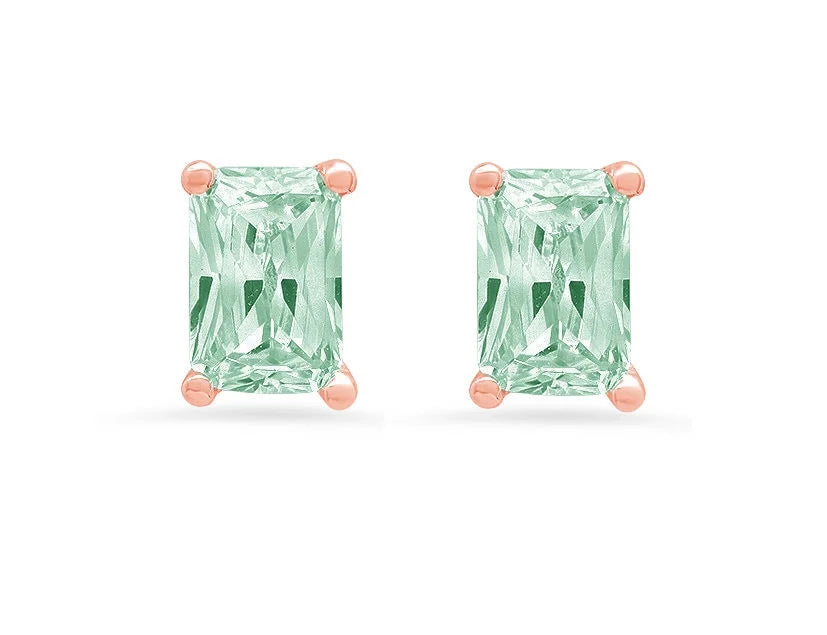 18K Rose Gold Emerald Cut Solitaire Stud Earrings D748168