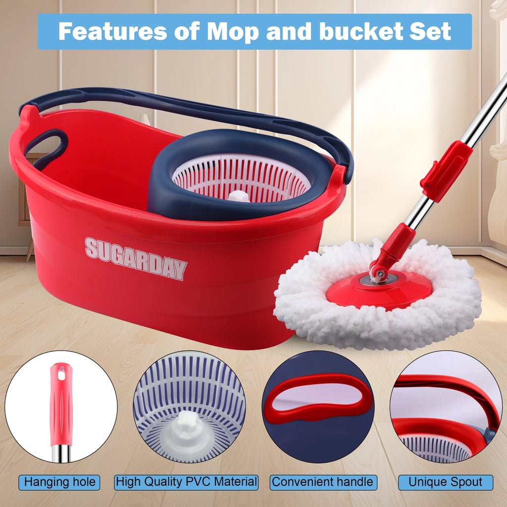 Red Spin Mop and Bucket System with Wringer Set T360520