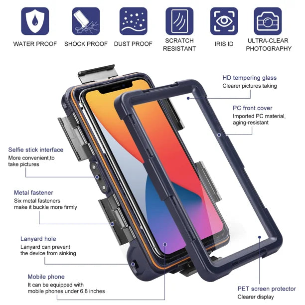 Waterproof Protective Case for Phones Up to 6.9 Inch with Lanyard X118
