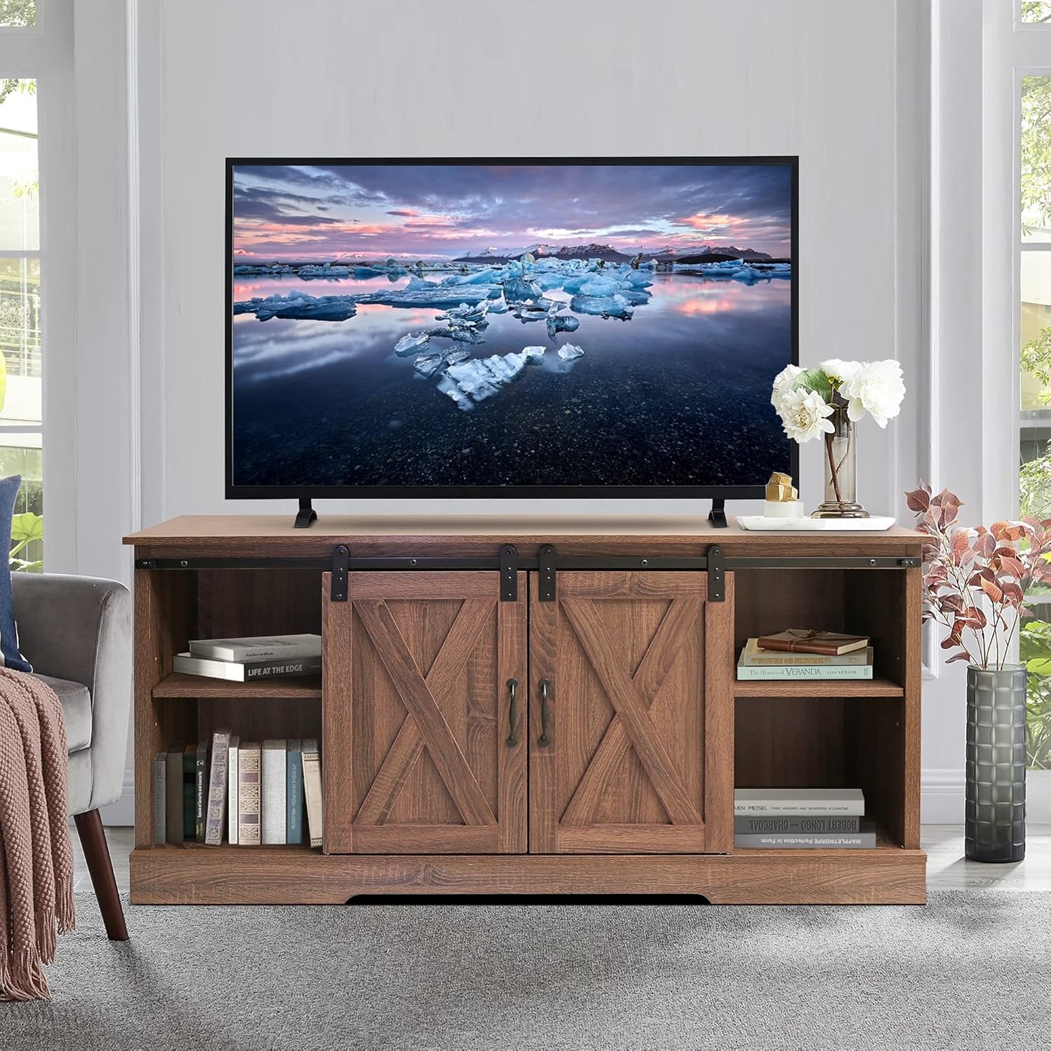 White High Gloss TV Stand with LED Lights and Storage Drawers H80833