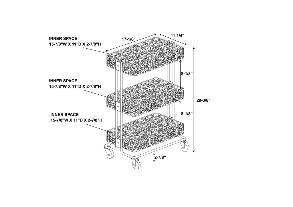 Cream Metal Three Tier Cart K86965