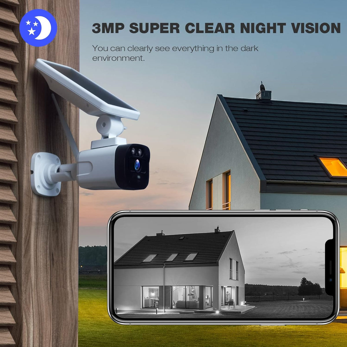 3MP Solar Security Camera System Wireless Outdoor WiFi with 2-Way Audio Night Vision IP65 Waterproof (Includes Base Station & 3 Solar Cameras) P899