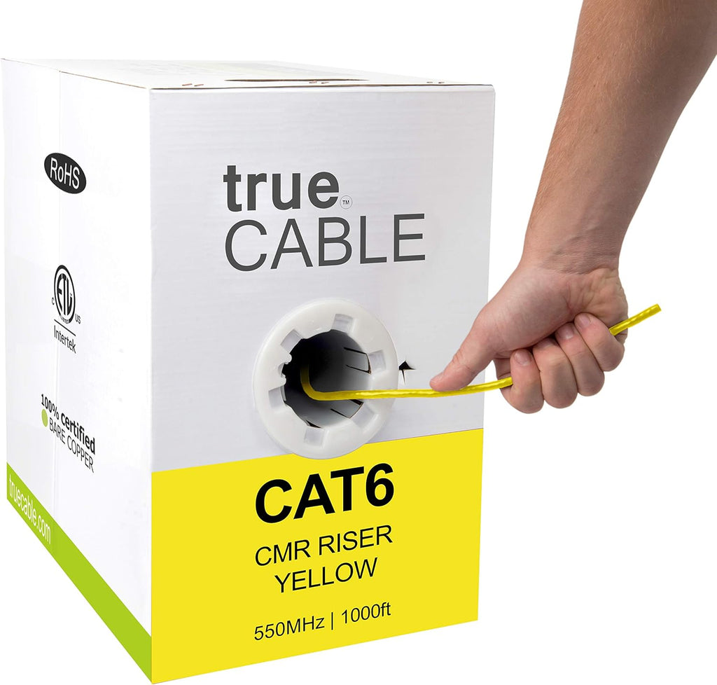 Cat6 Riser 1000ft Yellow 23AWG 4 Pair Solid Bare Copper Bulk Ethernet Cable D215