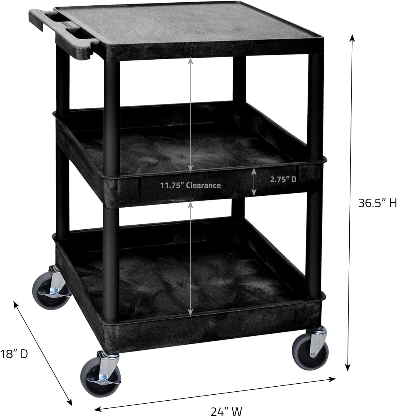 Black Mobile Multipurpose Utility Cart with Flat Top and Ergonomic Push Handle W41472