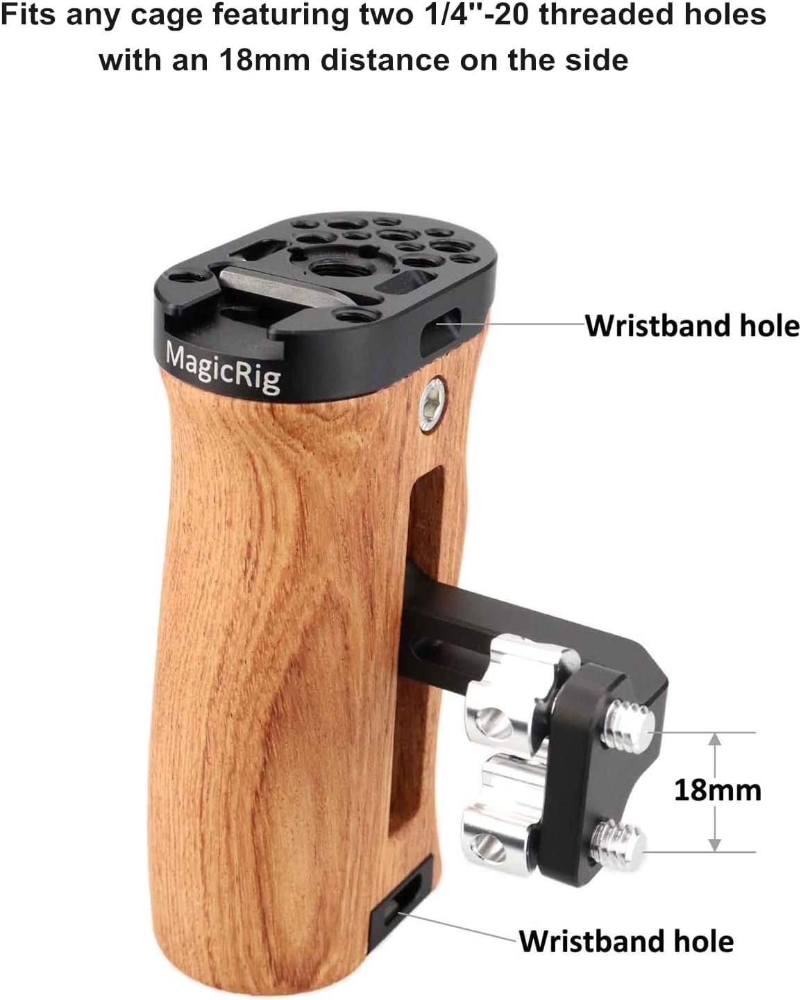 Adjustable Wooden Handle Grip with Cold Shoe Mount S6698