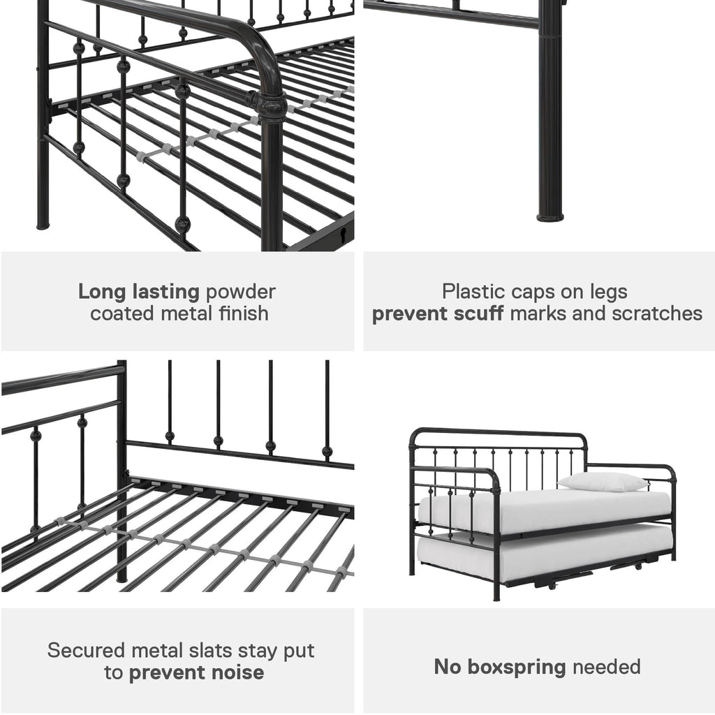 Twin Black Metal Daybed with Pop Up Trundle Bed A734