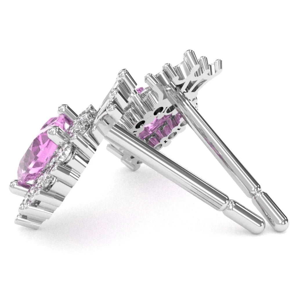 14k White Gold Pink Sapphire Diamond Stud Earrings W51477