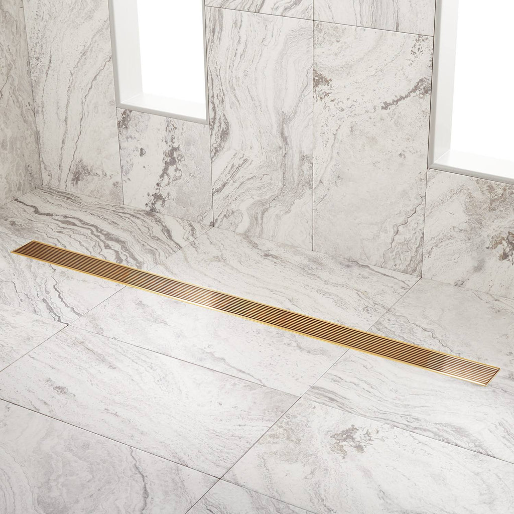 48x22 Linear Shower Drain in Polished Brass D39384