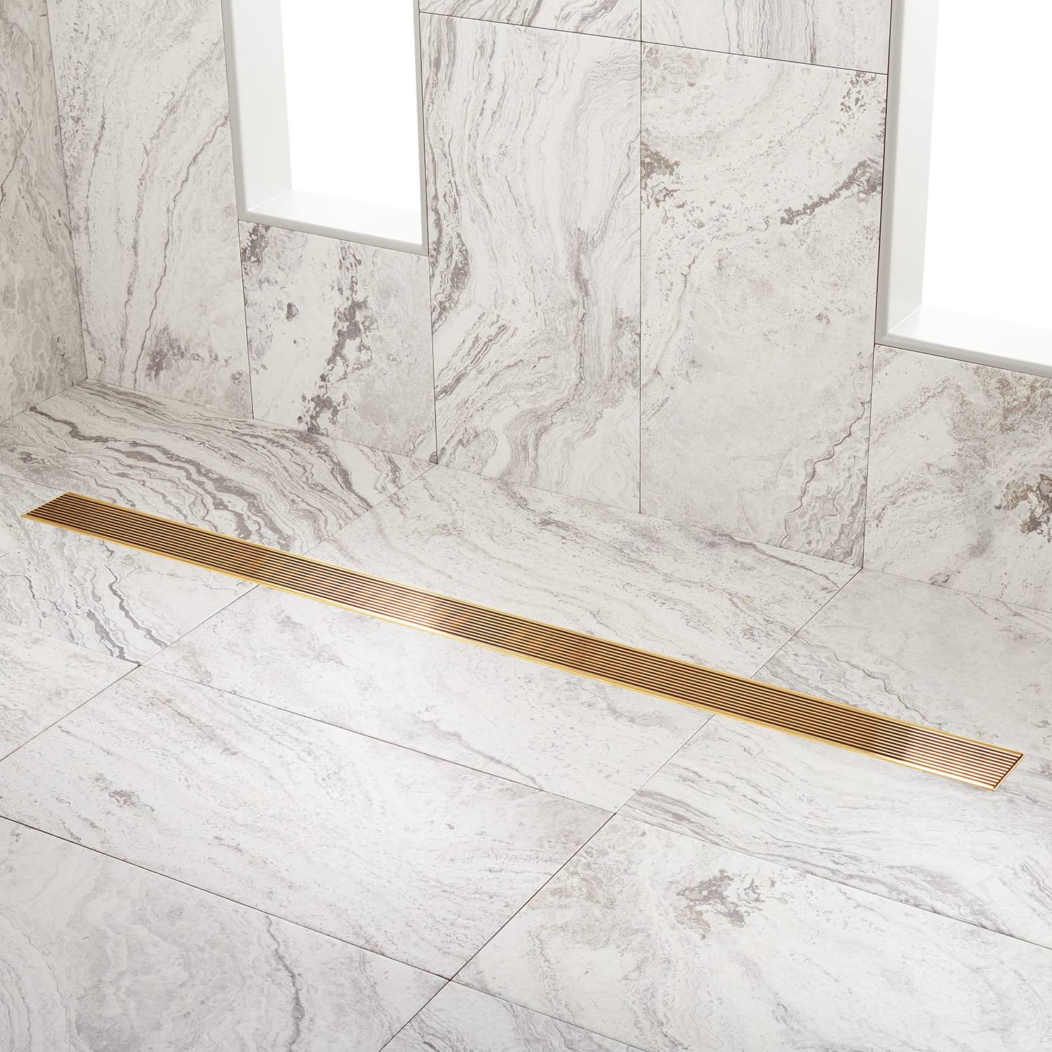 48x22 Linear Shower Drain in Polished Brass D39384