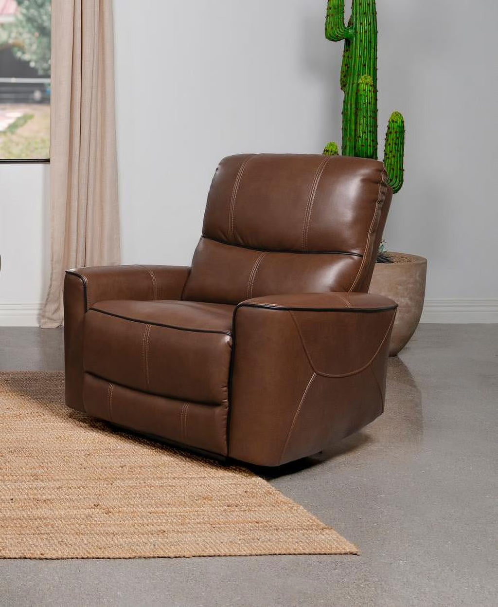 Saddle Brown Upholstered Power Recliner Chair Q647647