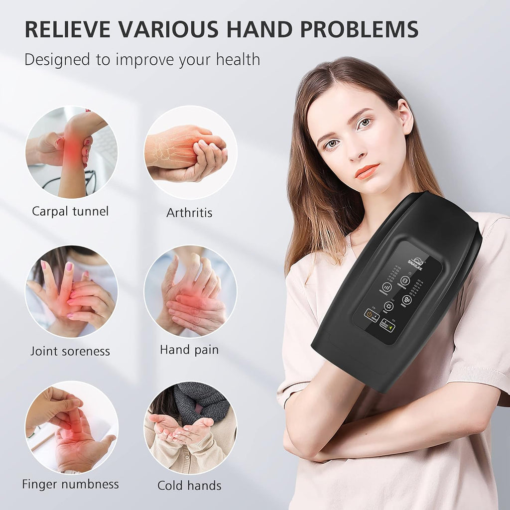 Cordless Electric Hand Massager with Heat, Vibration, Compression, 6 Modes & 6 Levels W3397