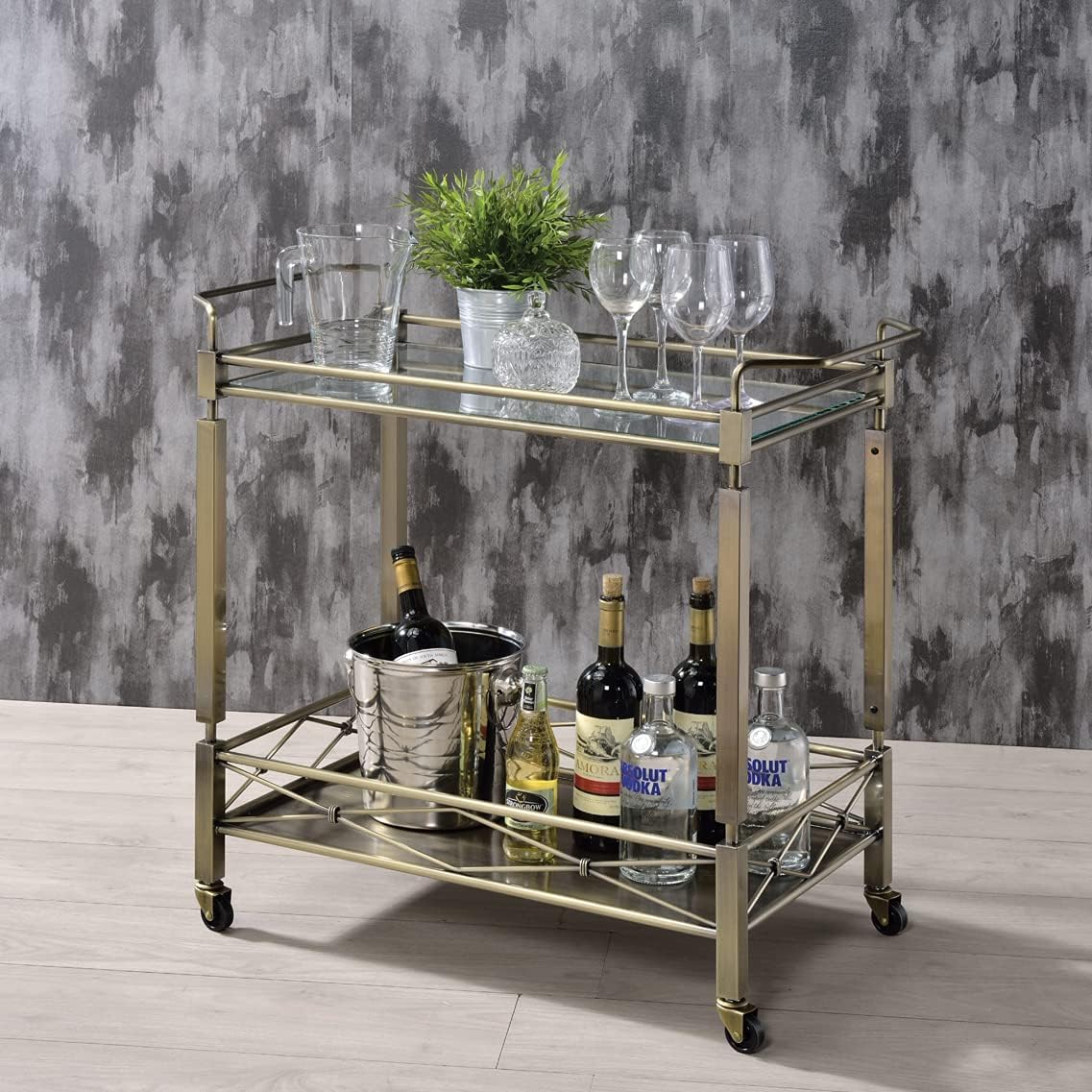 Antique Gold Clear Glass Cart S6401